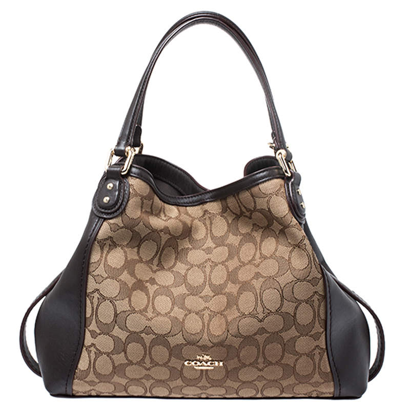 Pre Owned Coach Beige/Brown Signature Canvas and Leather Satchel