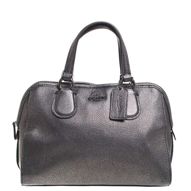 Coach Grey/Black Textured Leather Carryall Satchel