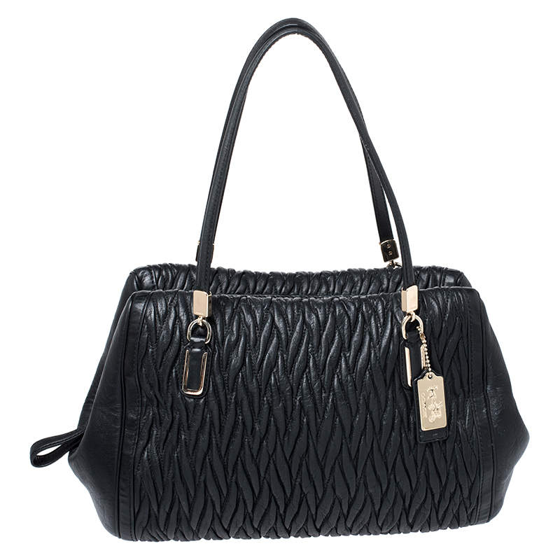 Pre Owned Coach Black Twist Gathered Leather Madison Madeline Eastwest Satchel