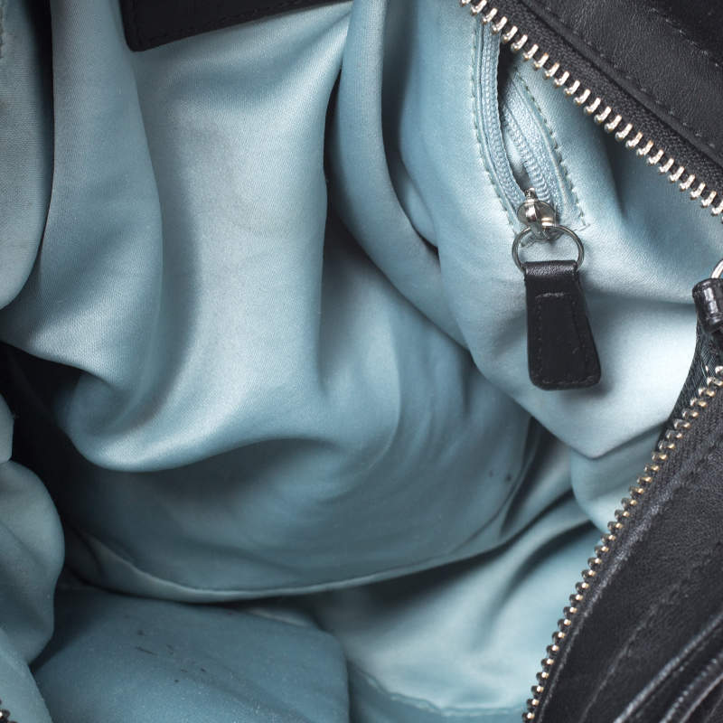 Pre Owned Coach Black Signature Canvas and Lizard Embossed Leather Colette Hobo