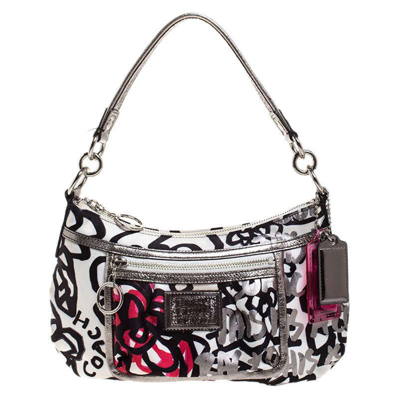 Pre Owned Coach Multicolor Printed Satin Shoulder Bag