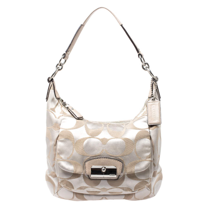 Pre Owned Coach Beige Canvas and Leather Kristin Hobo