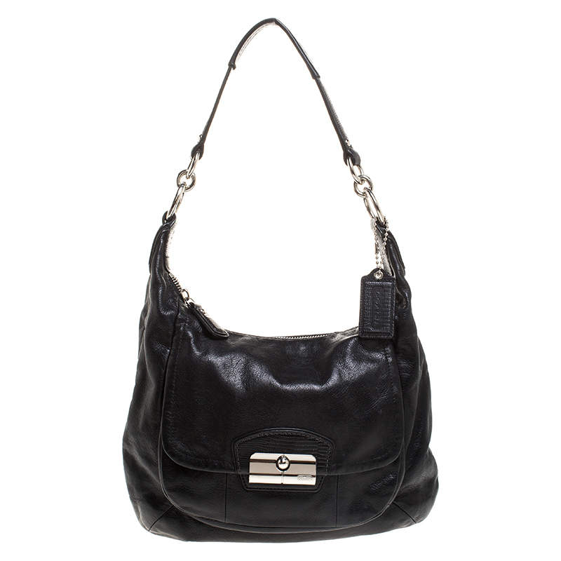 Coach Black Leather Front Pocket w/Turn Lock Hobo