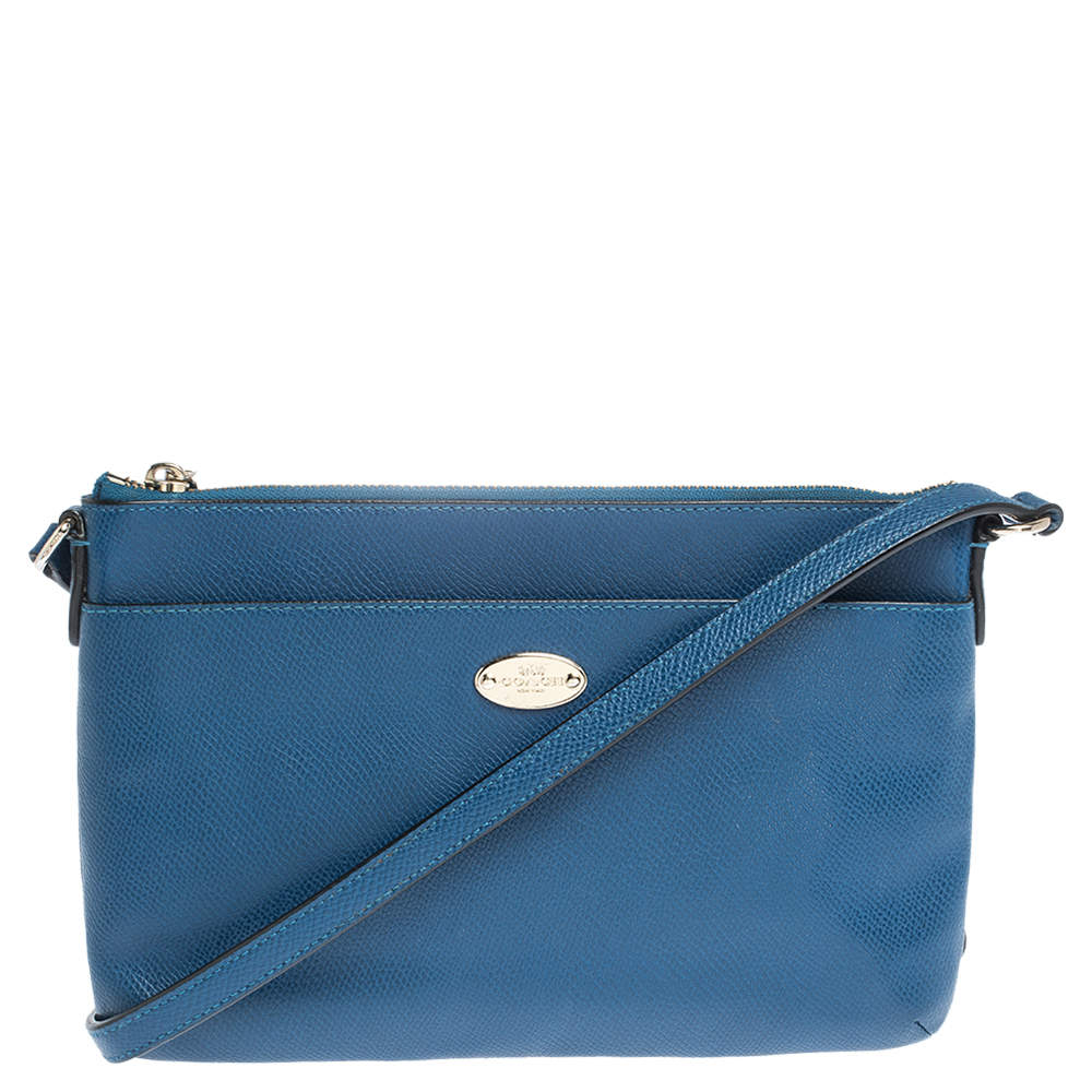 Pre Owned Coach Blue/Beige Leather East West Crossbody Bag