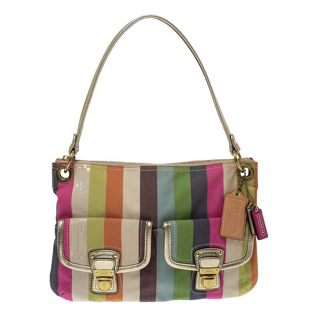 Coach Multicolor Canvas and Leather Sequin Stripe Hippie Legacy Hobo