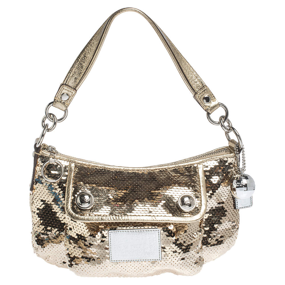 Coach Gold Sequins and Leather Groovy Shoulder Bag