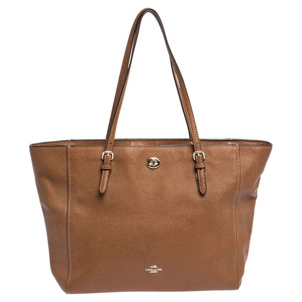 مملوكة مسبقًا Coach Brown Leather Turnlock Tote