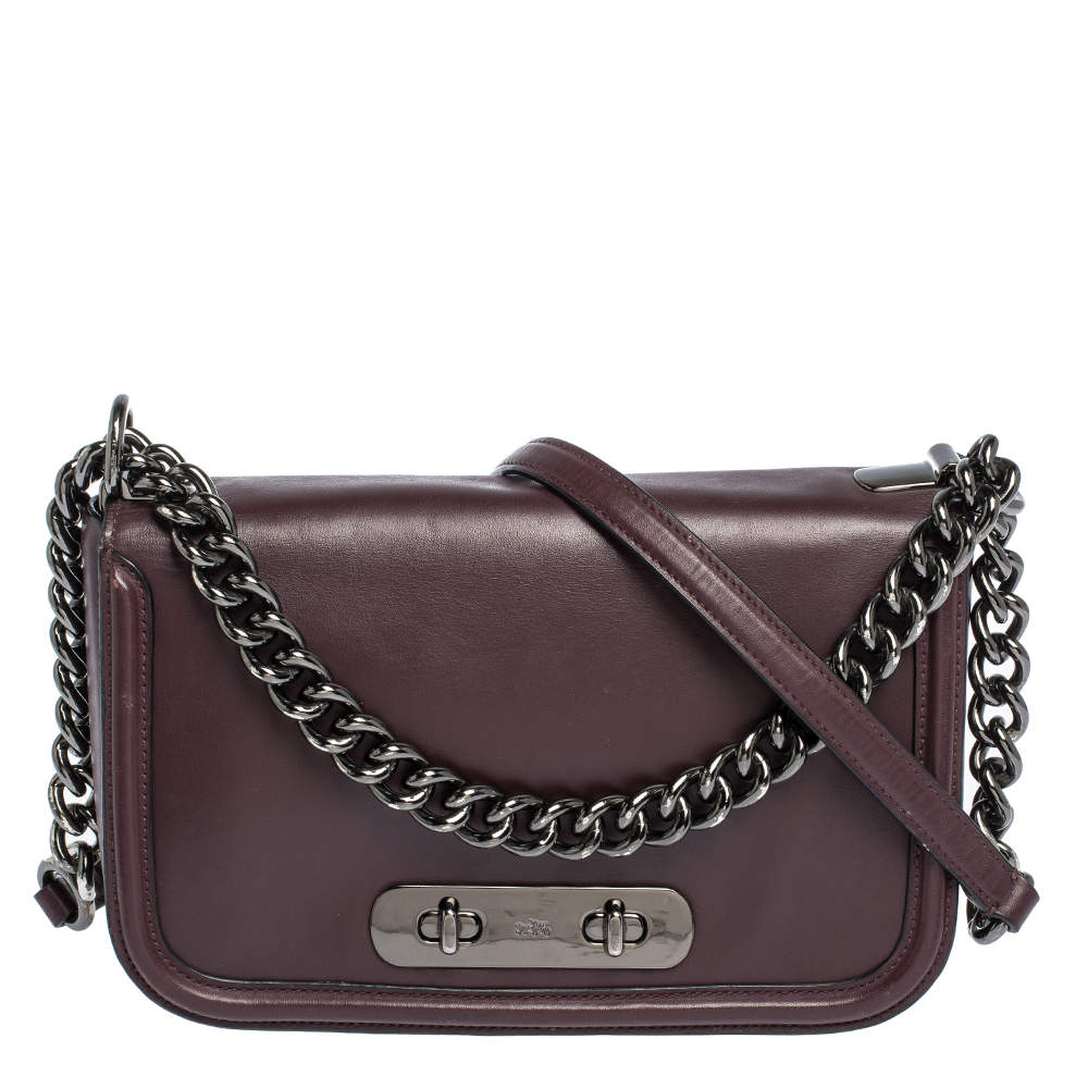 Pre Owned Coach Dark Burgundy Leather Swagger Shoulder Bag