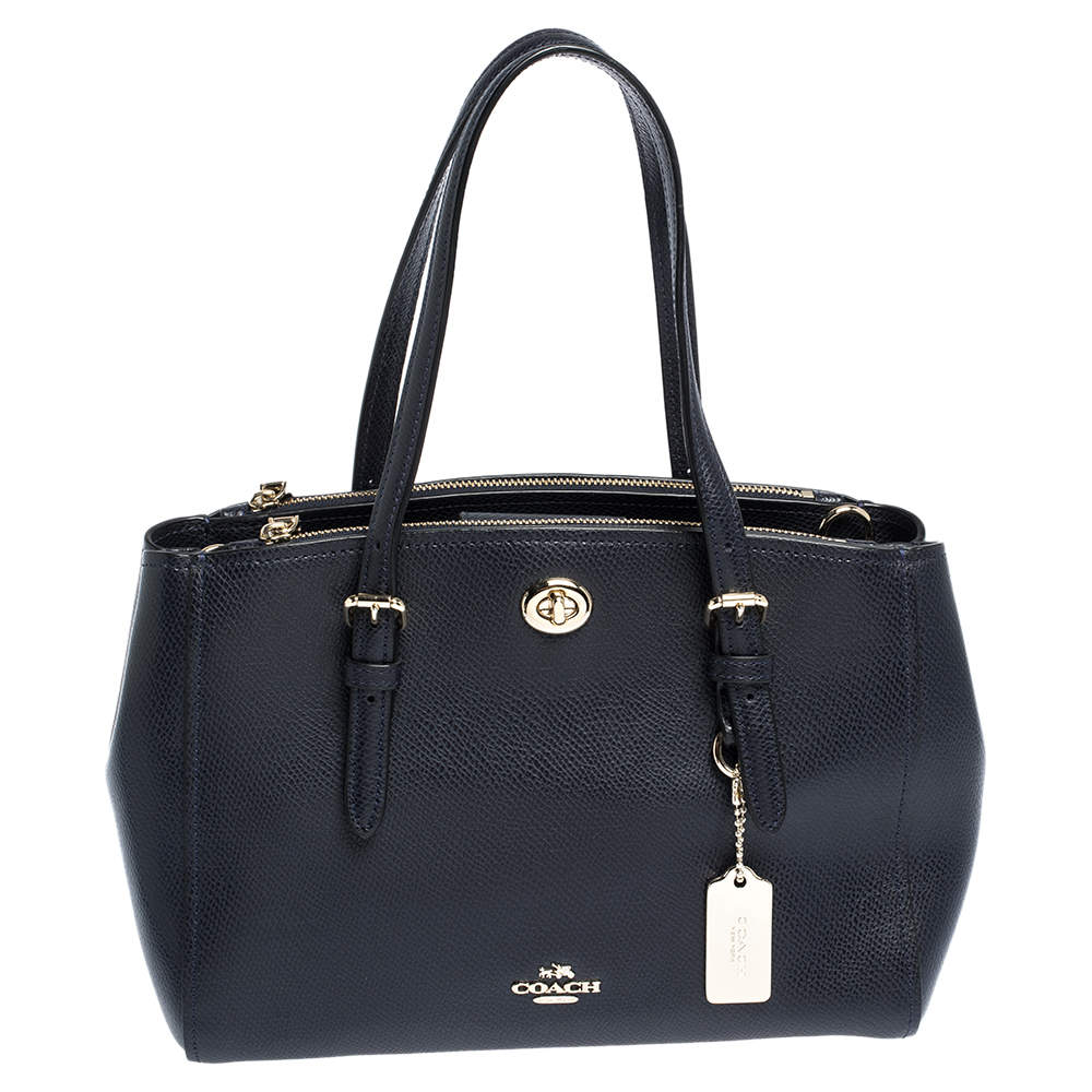 Coach Navy Blue Leather Turnlock Carryall Satchel
