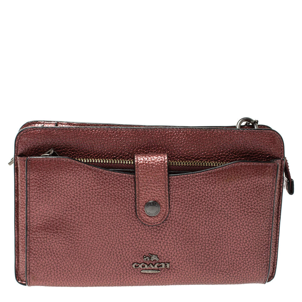 Pre Owned Coach Metallic Leather Crossbody Bag