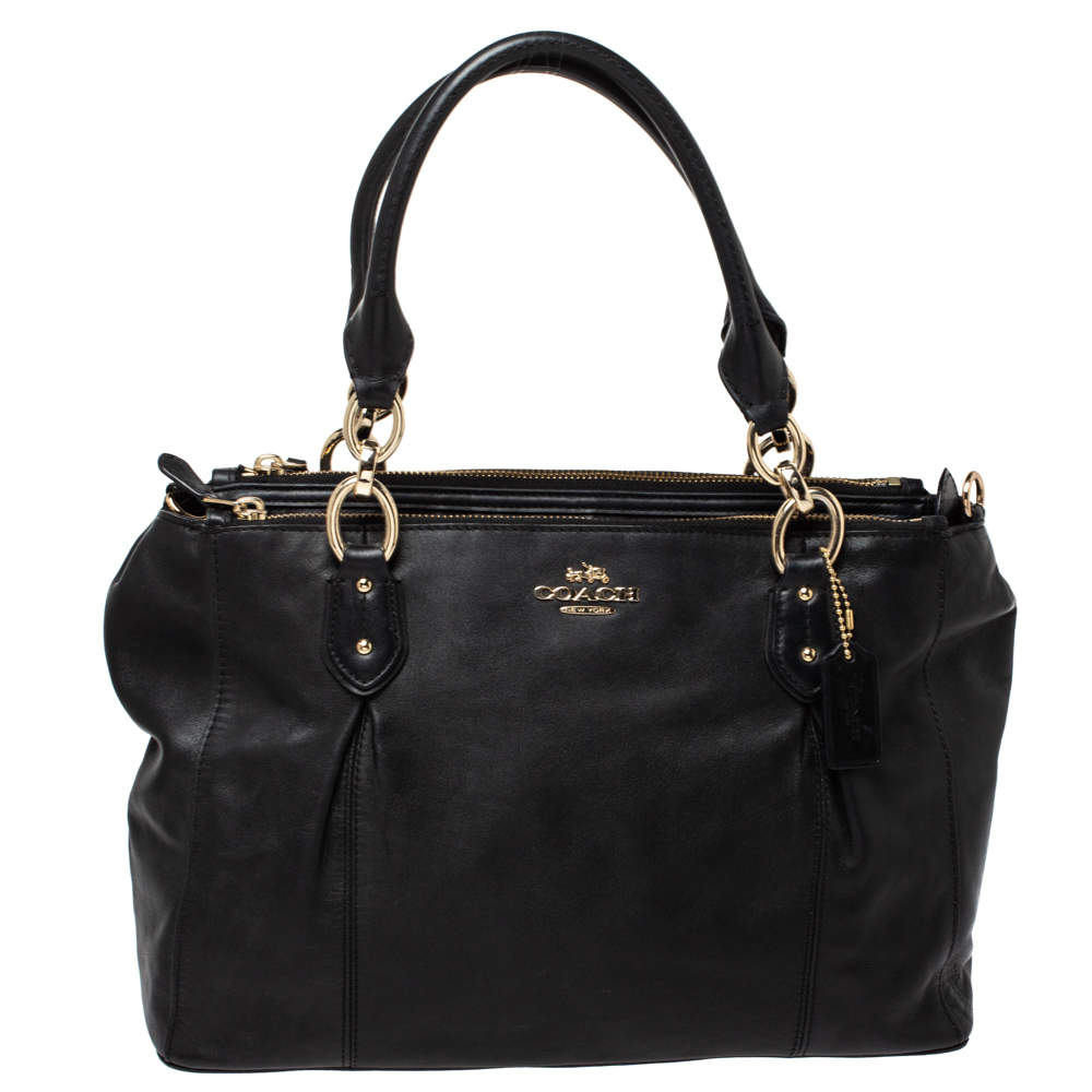 Coach Black Leather Double Zip Satchel