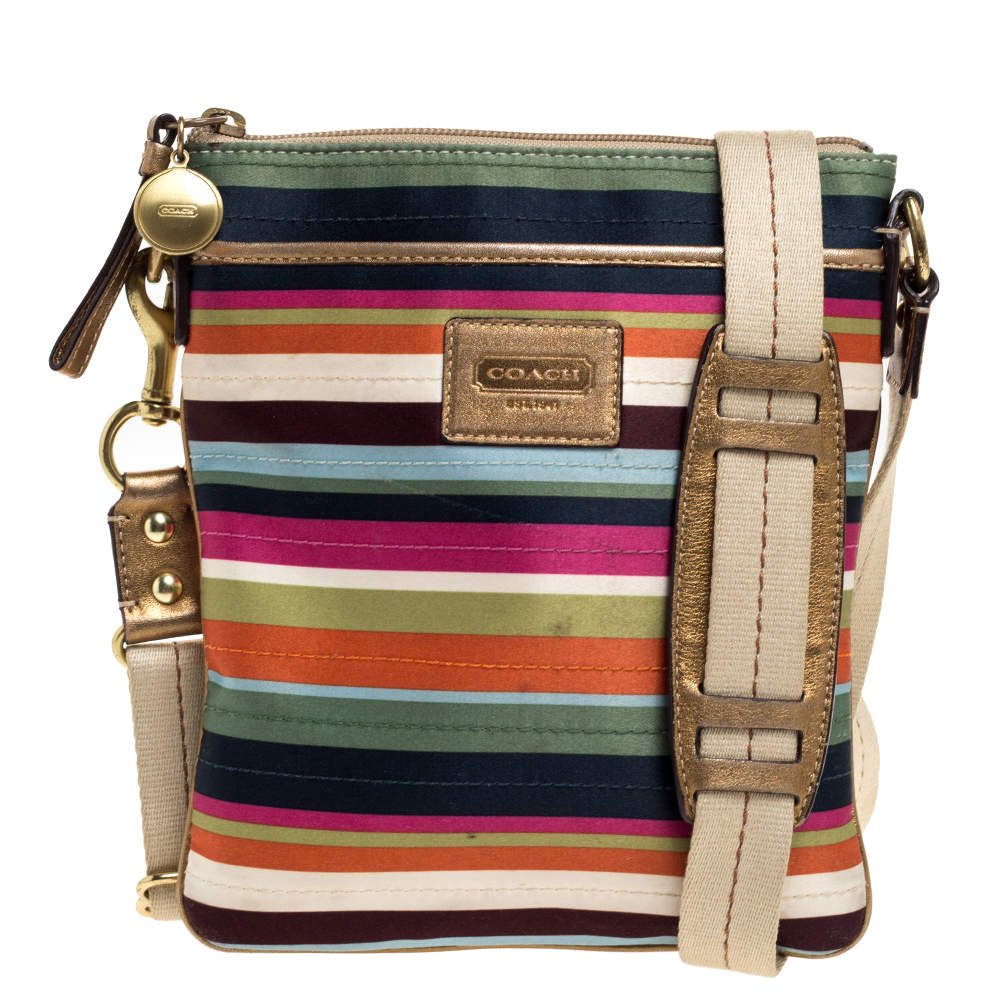 Coach Multicolor Striped Nylon and Leather Swingpack Crossbody Bag