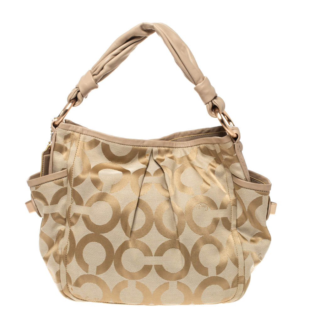 Coach Beige Canvas and Leather Op Art Parker Hobo