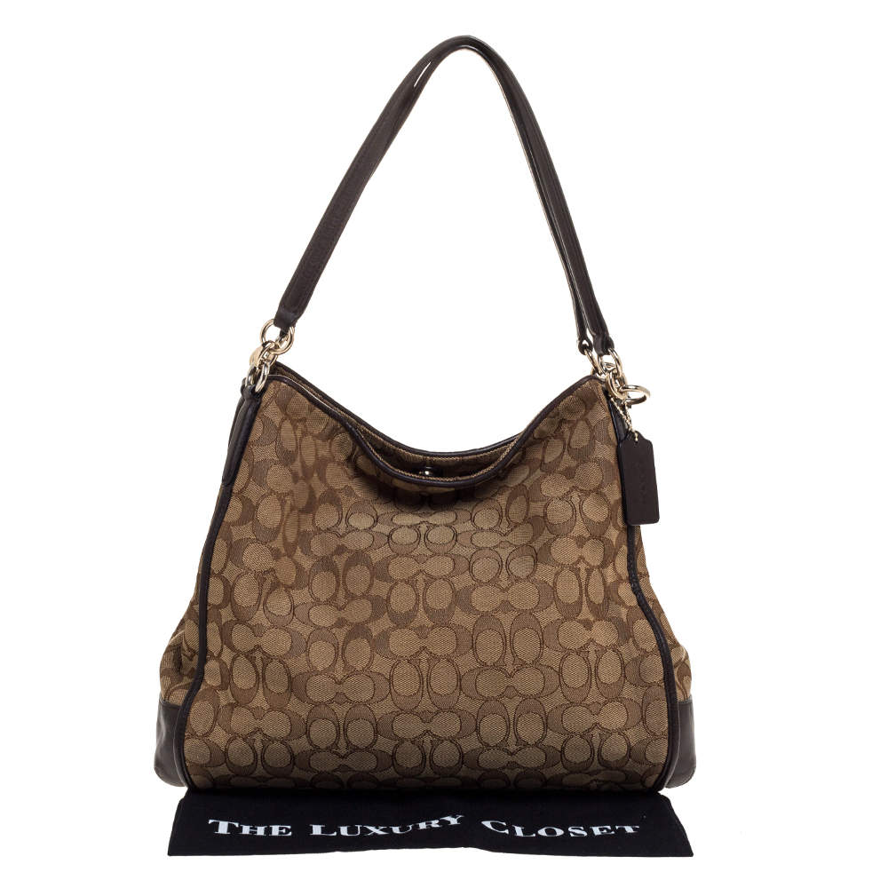 Pre Owned Coach Beige/Brown Canvas and Leather Edie Shoulder Bag