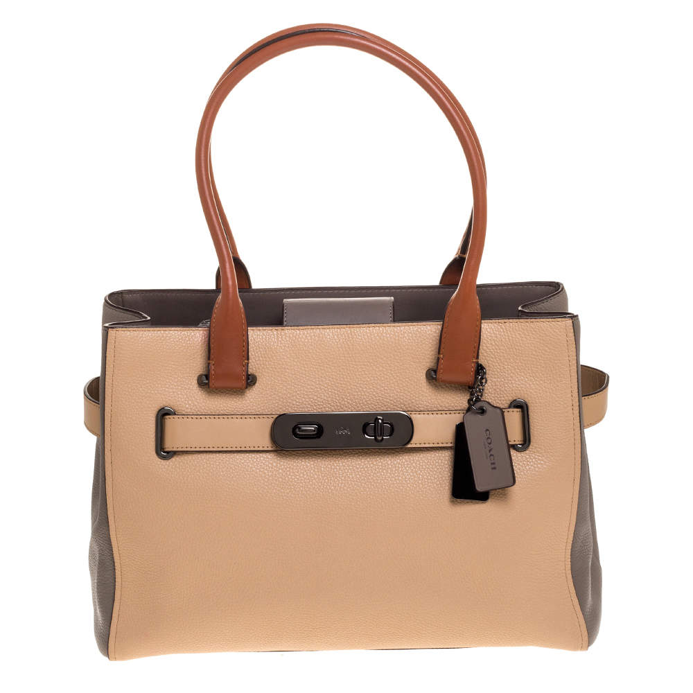 Coach Beige/Grey Leather Swagger 33 Tote