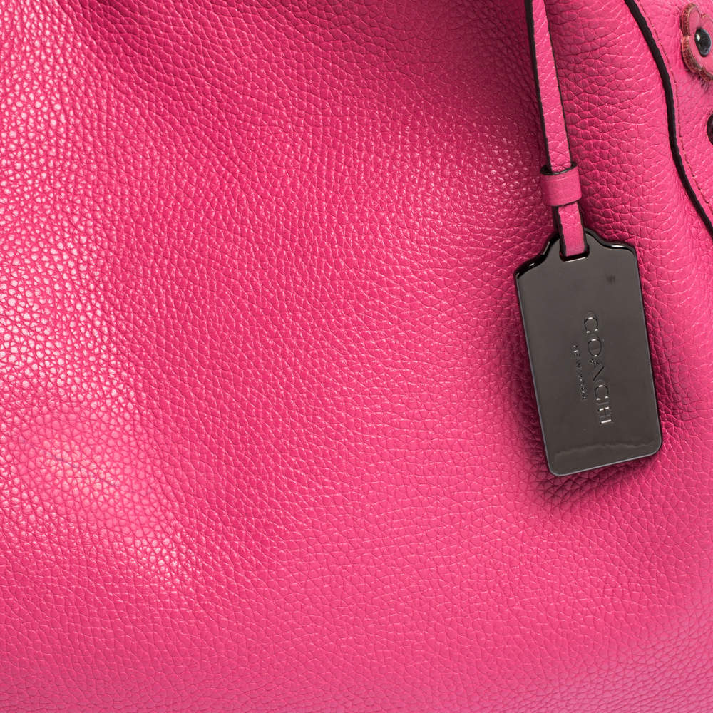 Pre Owned Coach Fuchsia Leather Edie Studded Shoulder Bag