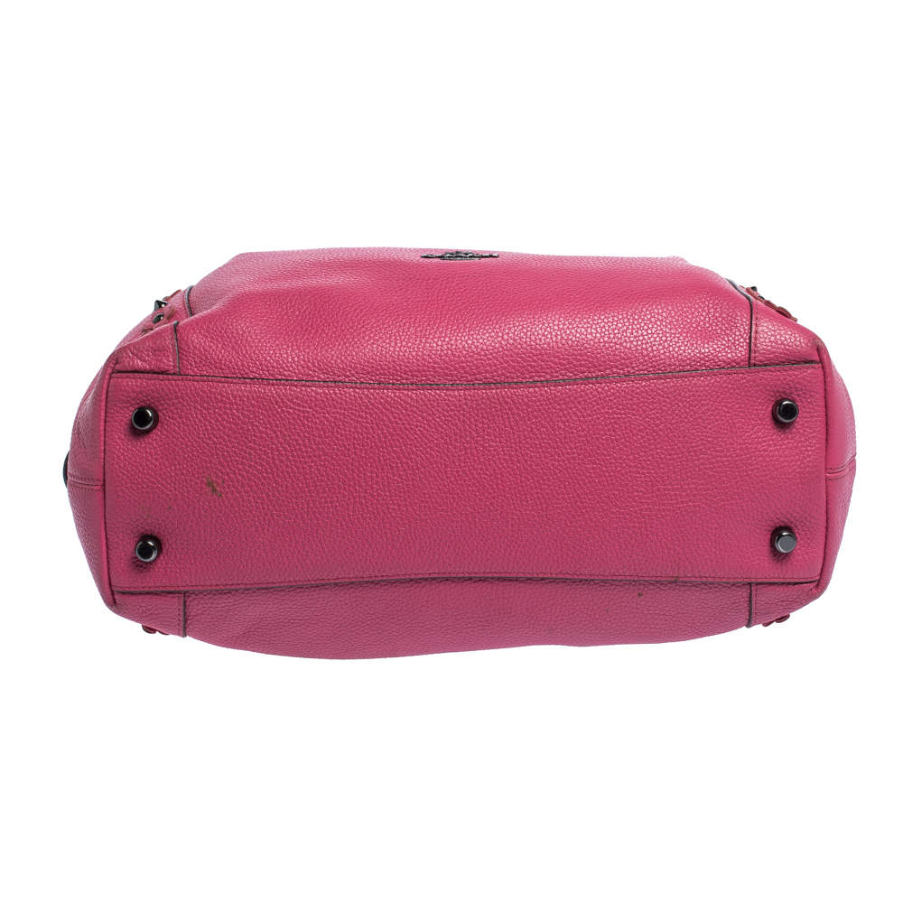 Pre Owned Coach Fuchsia Leather Edie Studded Shoulder Bag