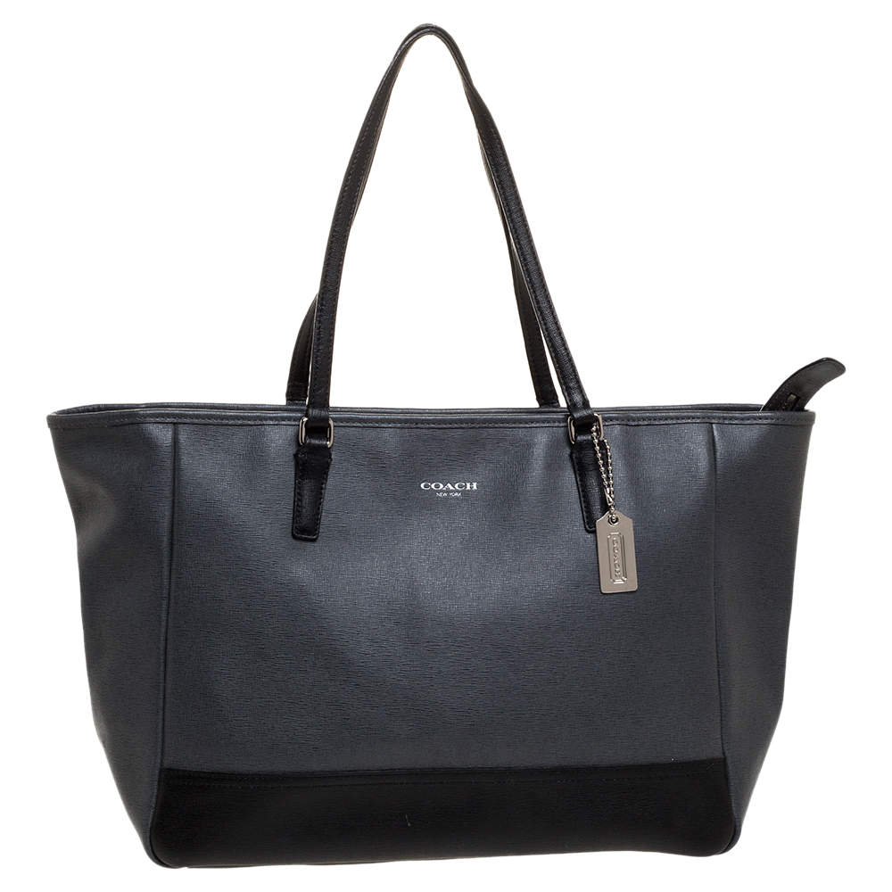 مملوكة مسبقًا Coach Grey/Black Leather Shopper Tote