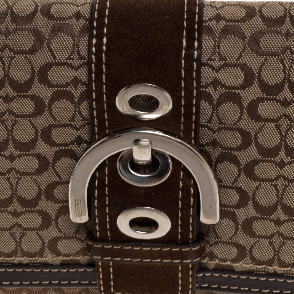 Coach Brown Signature Buckle Flap Compact Wallet Coach