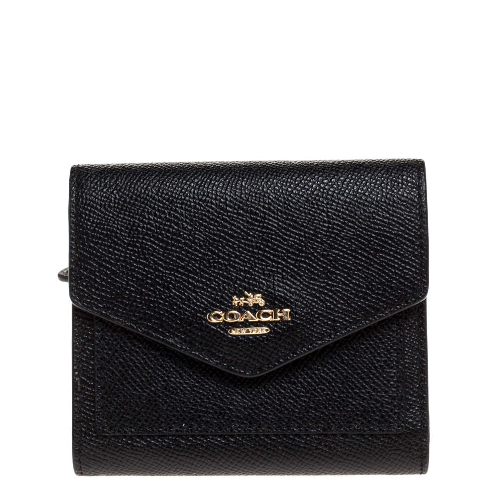Coach Black Leather Colorblock Trifold Wallet 