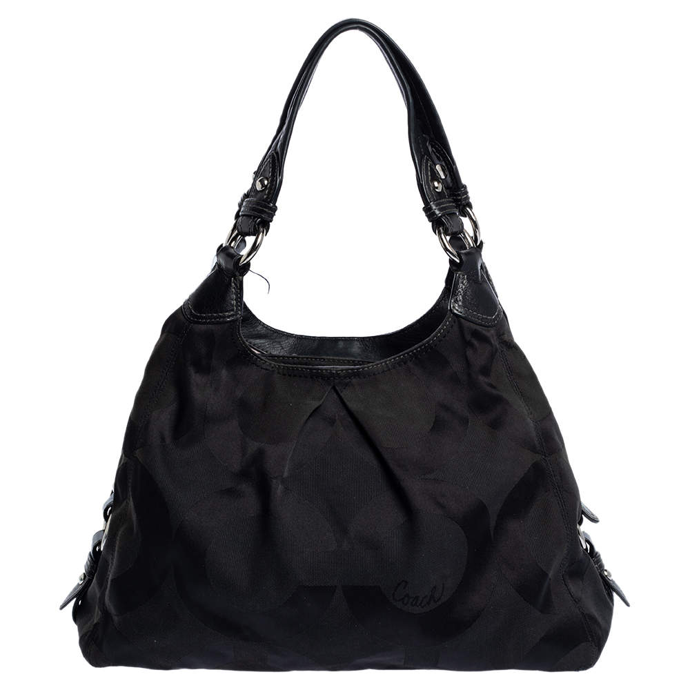 Pre Owned Coach Black Signature Canvas and Leather Shoulder Bag