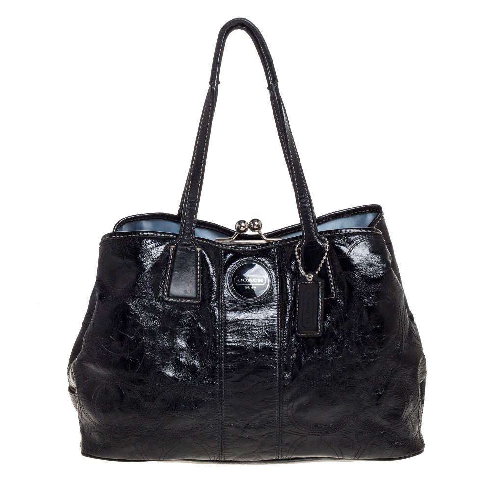 coach black patent leather tote