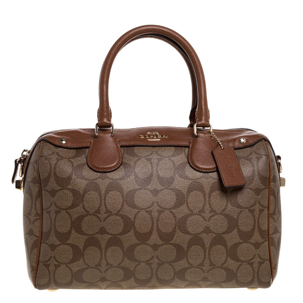 Coach Beige/Tan Signature Coated Canvas and Leather Small Bennett Satchel