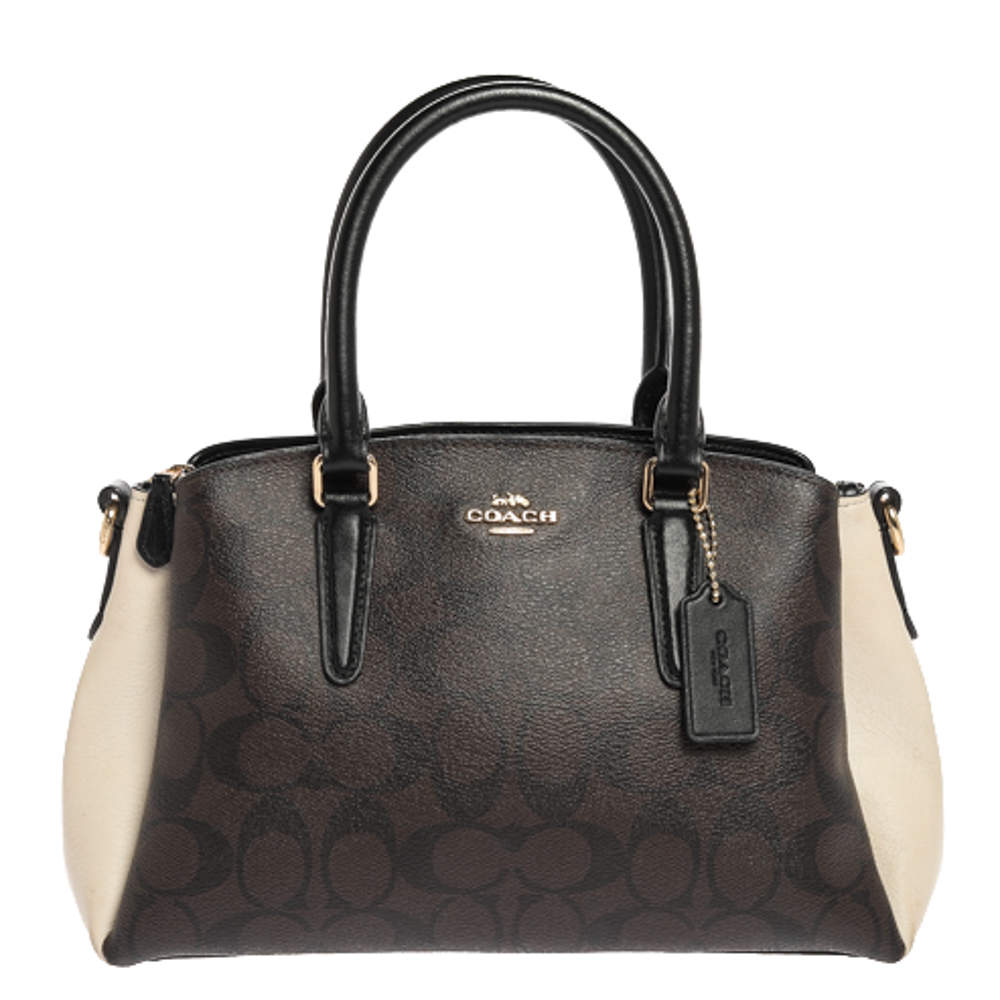 Coach Tri Cololr Signature Coated Canvas and Leather Mini Christie Carryall Bag