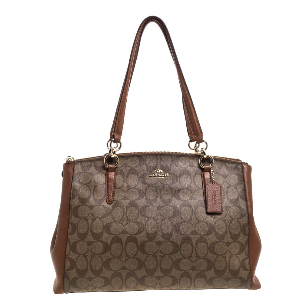 Coach Beige Signature Coated Canvas Christie Carryall Satchel