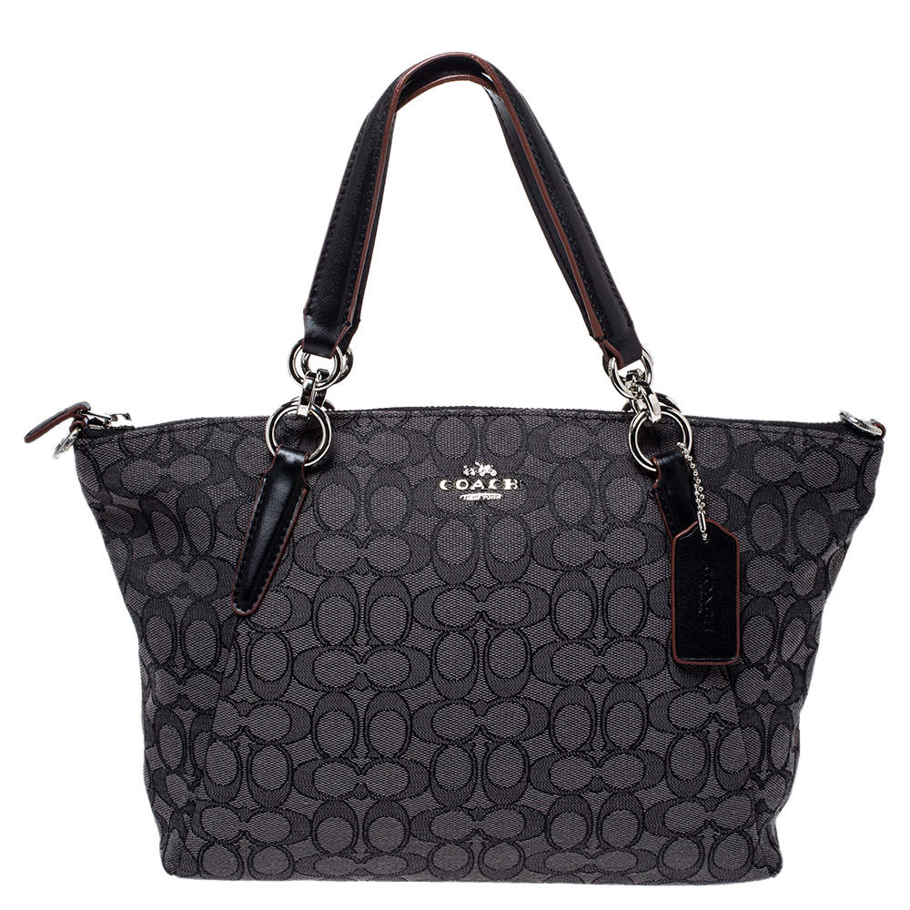 Coach Grey/Black Canvas and Leather Small Kelsey Tote 