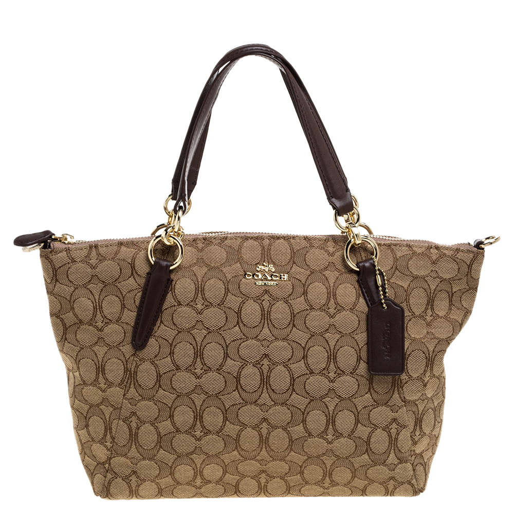 Coach Beige/Brown Canvas and Leather Small Kelsey Top Handle bag