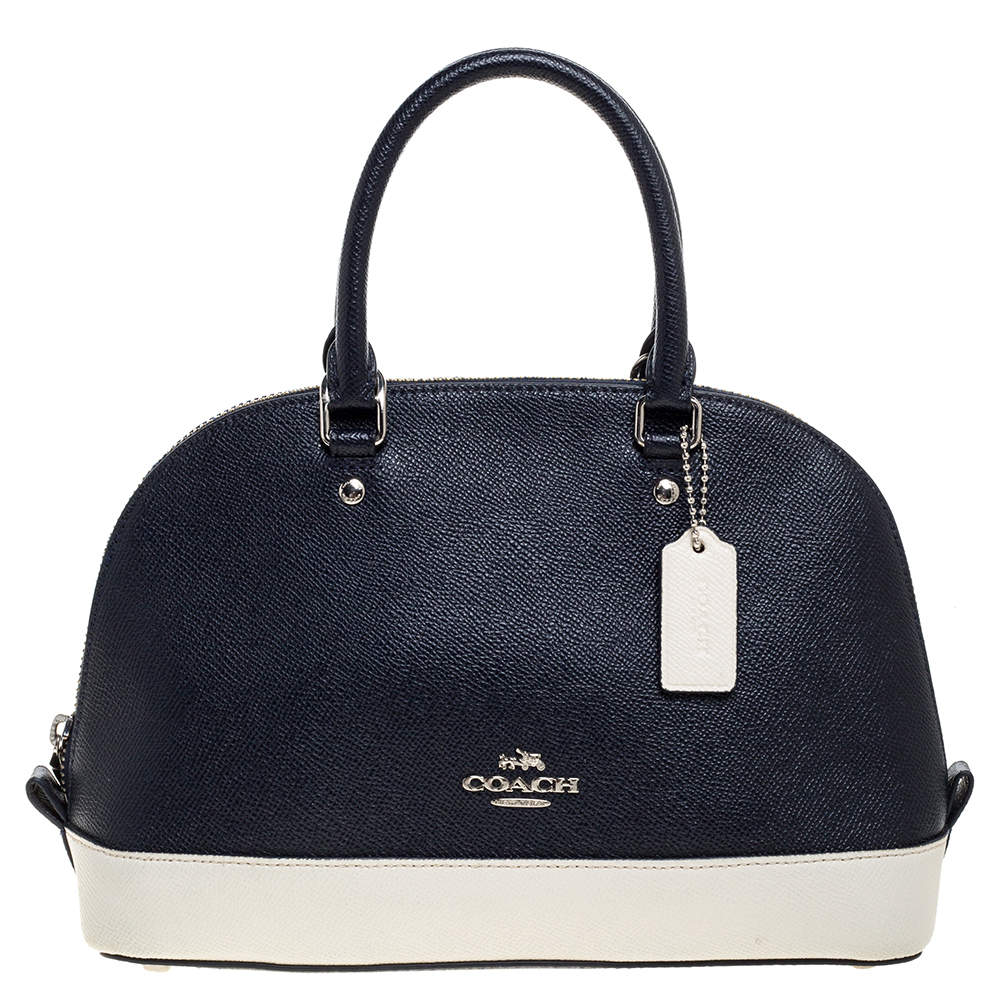 Pre Owned Coach Navy Blue/White Leather Mini Sierra Satchel
