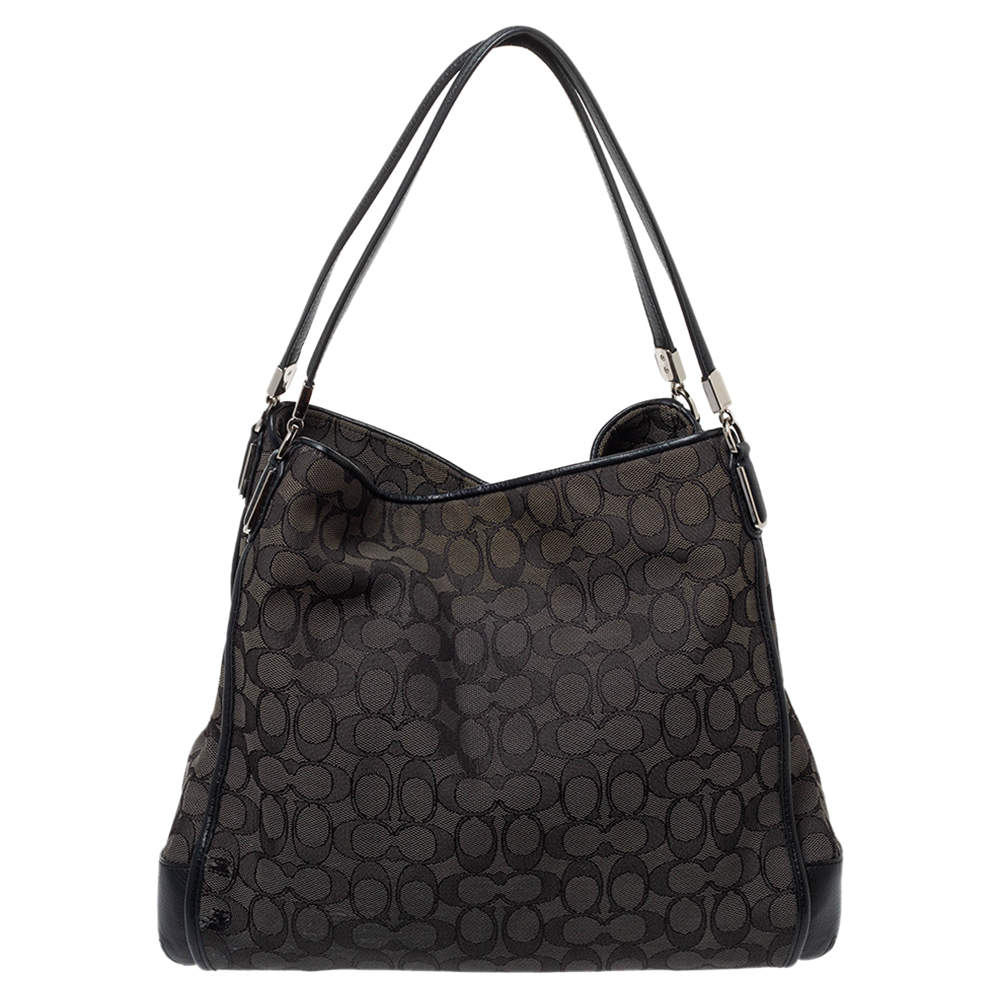 Pre Owned Coach Black Signature Canvas and Leather Edie Hobo