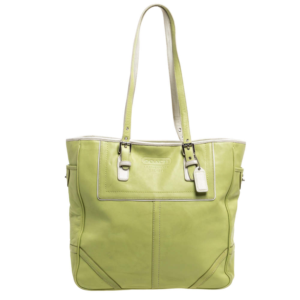 Coach Light Green Leather East West Gallery Tote