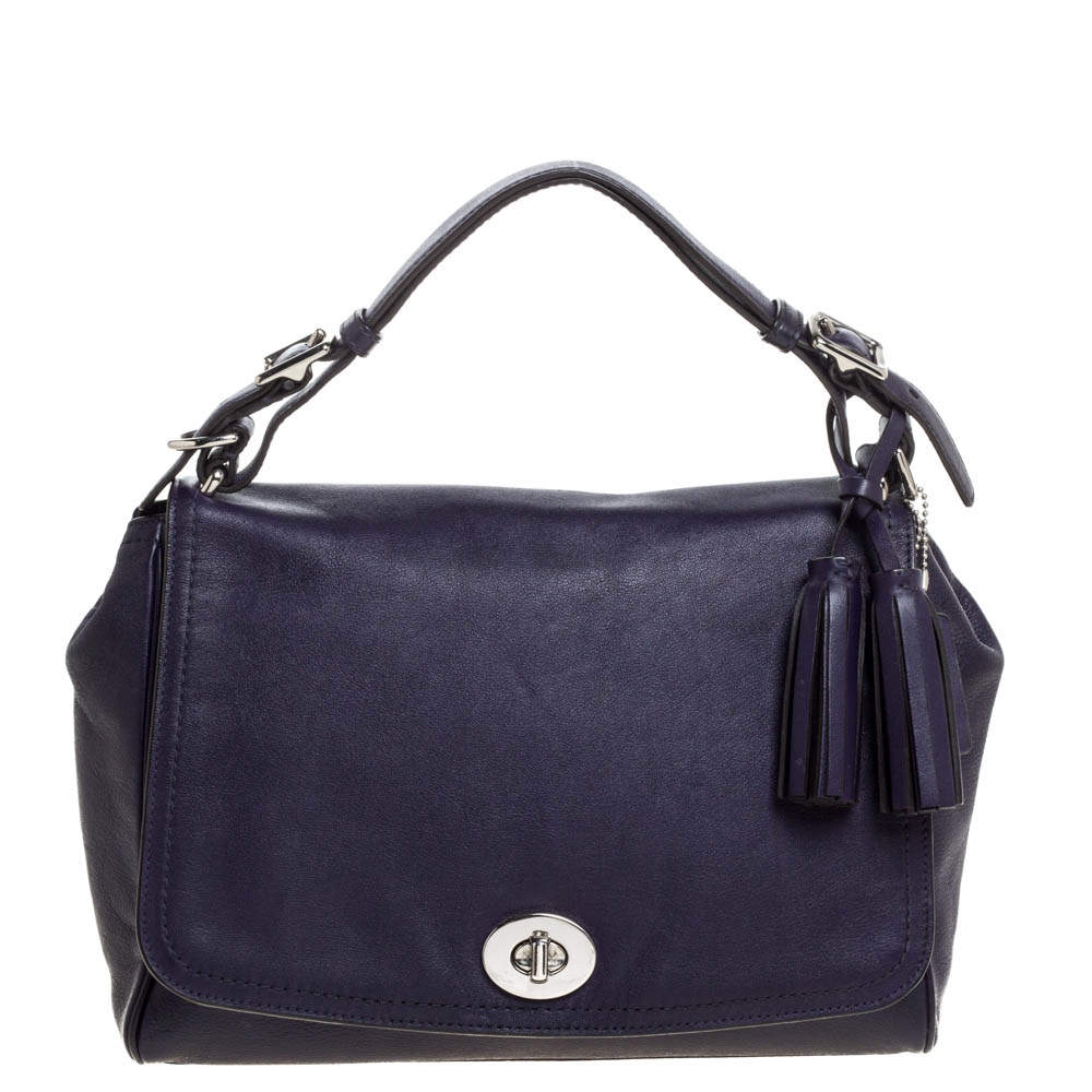 Pre Owned Coach Purple Leather Legacy Romy Top Handle Bag