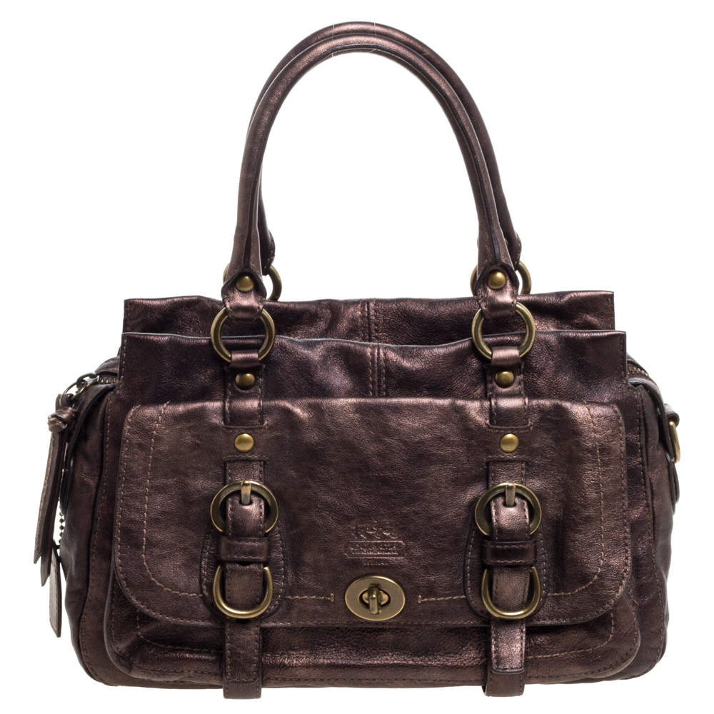 Pre Owned Coach Metallic Dark Brown Leather Garcia Legacy Satchel