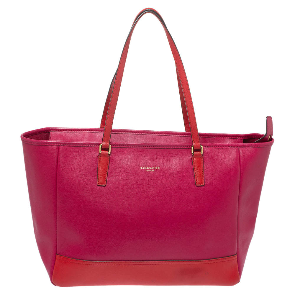 Pre Owned حقيبة يد كوتش شوبر جلد فوشيا و أحمر