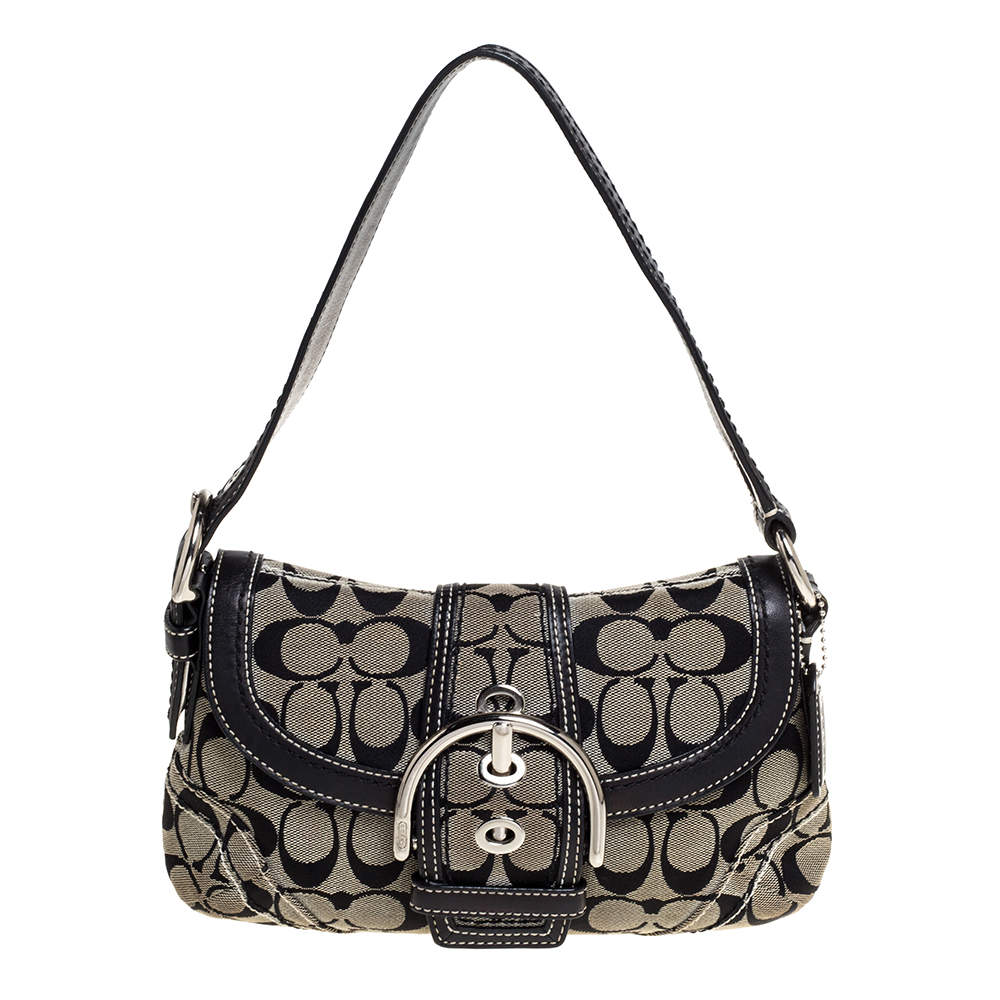 Pre Owned  Coach Grey/Black Signature Canvas and Leather Shoulder Bag