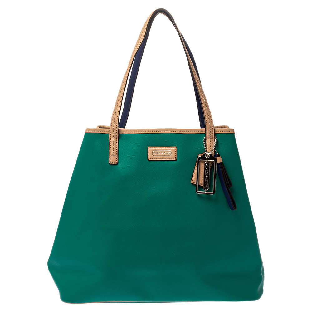 Pre Owned Coach Tri Color Leather Park Metro Tote