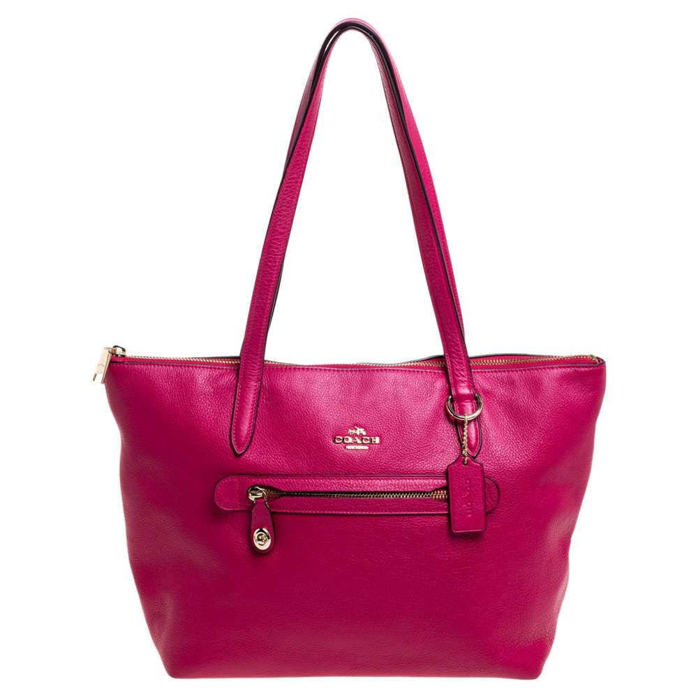 Pre Owned Coach Magenta Soft Leather Taylor Tote