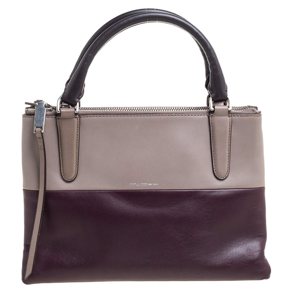 Pre Owned Coach Purple/Beige Leather Borough Colorblock Tote