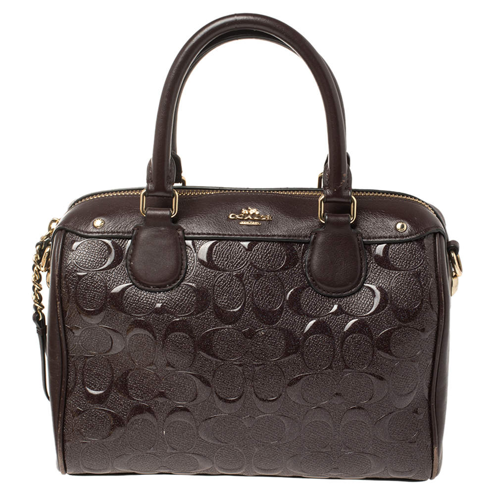 Pre Owned Coach Burgundy Leather and Patent Leather Mini Bennett Satchel