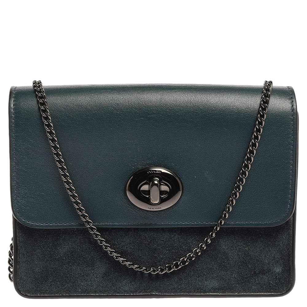 Pre Owned Coach Blue Leather and Suede Bowery Crossbody Bag