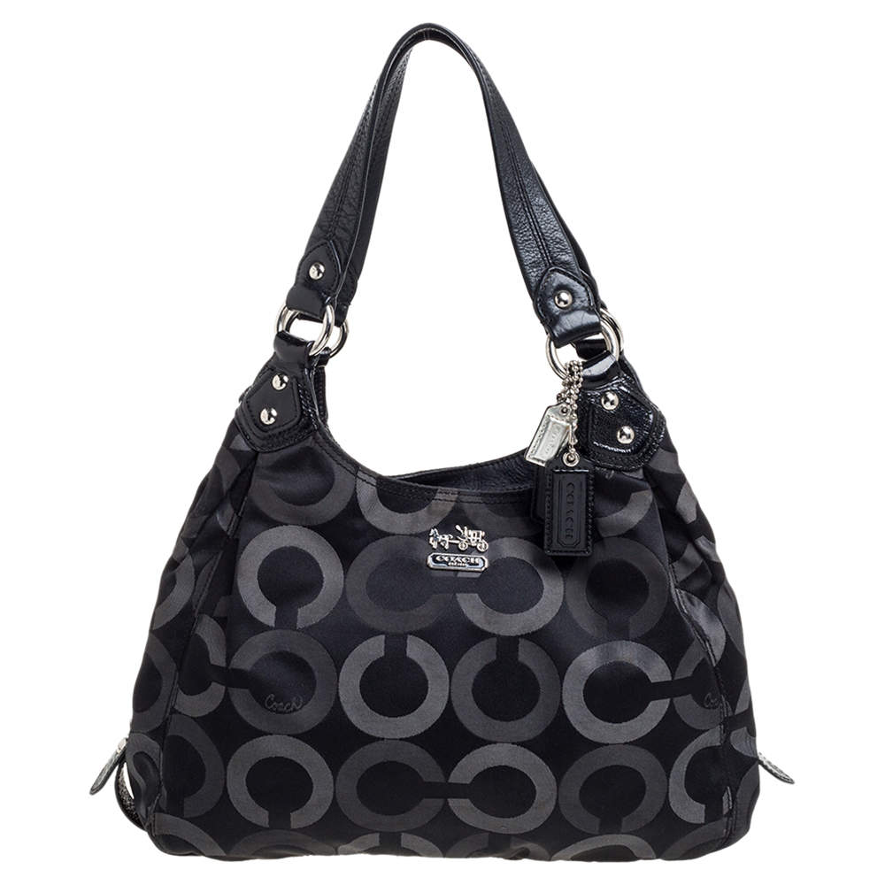 Pre Owned Coach Charcoal Signature Canvas Hobo