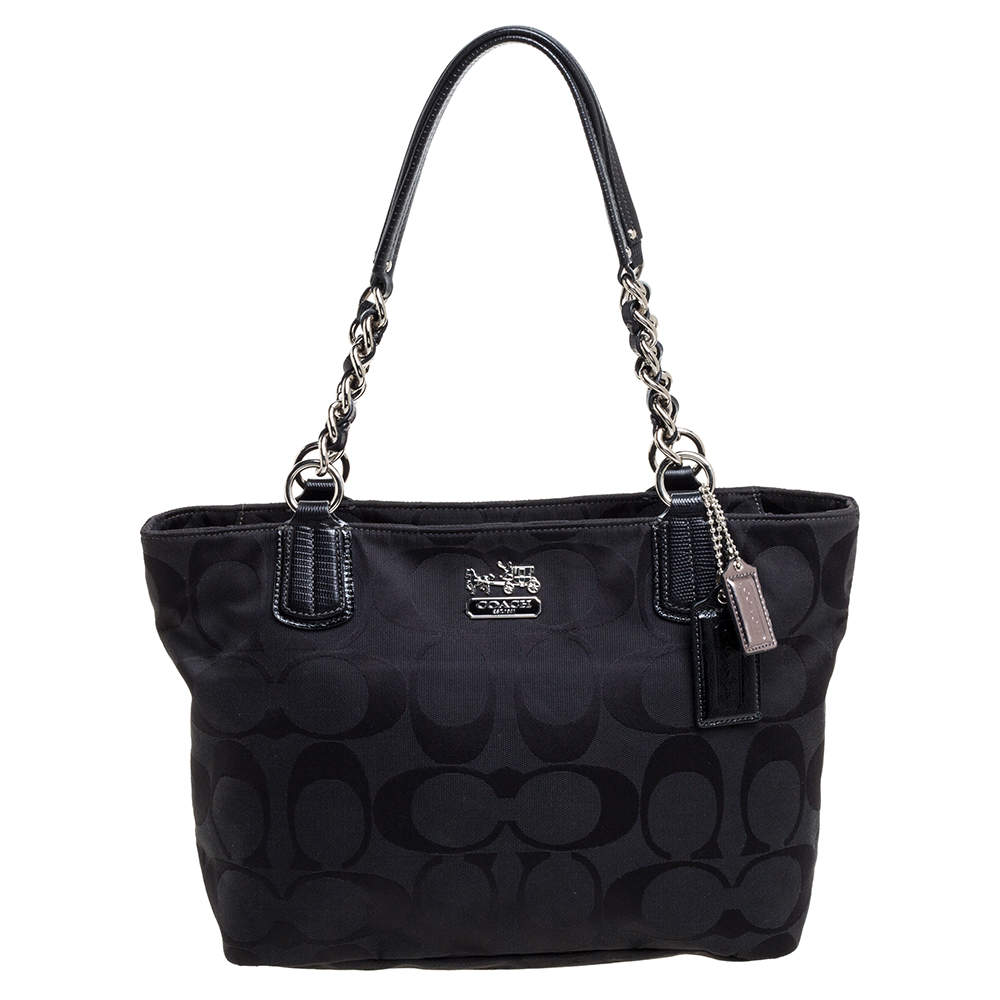 Pre Owned Coach Black Signature Canvas and Leather Tote