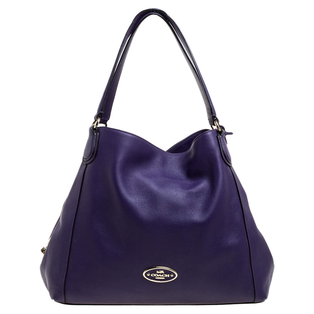 Pre Owned Coach Purple Leather Edie Shoulder Bag