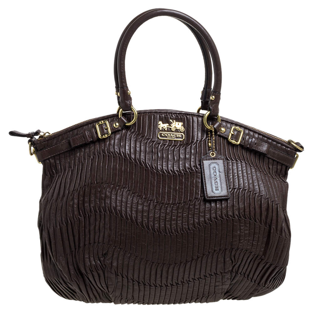 Coach Dark Brown Gathered Leather Lindsey Satchel