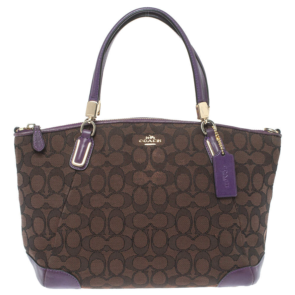 Pre Owned Coach Brown/Purple Signature Canvas and Leather Kelsey Satchel