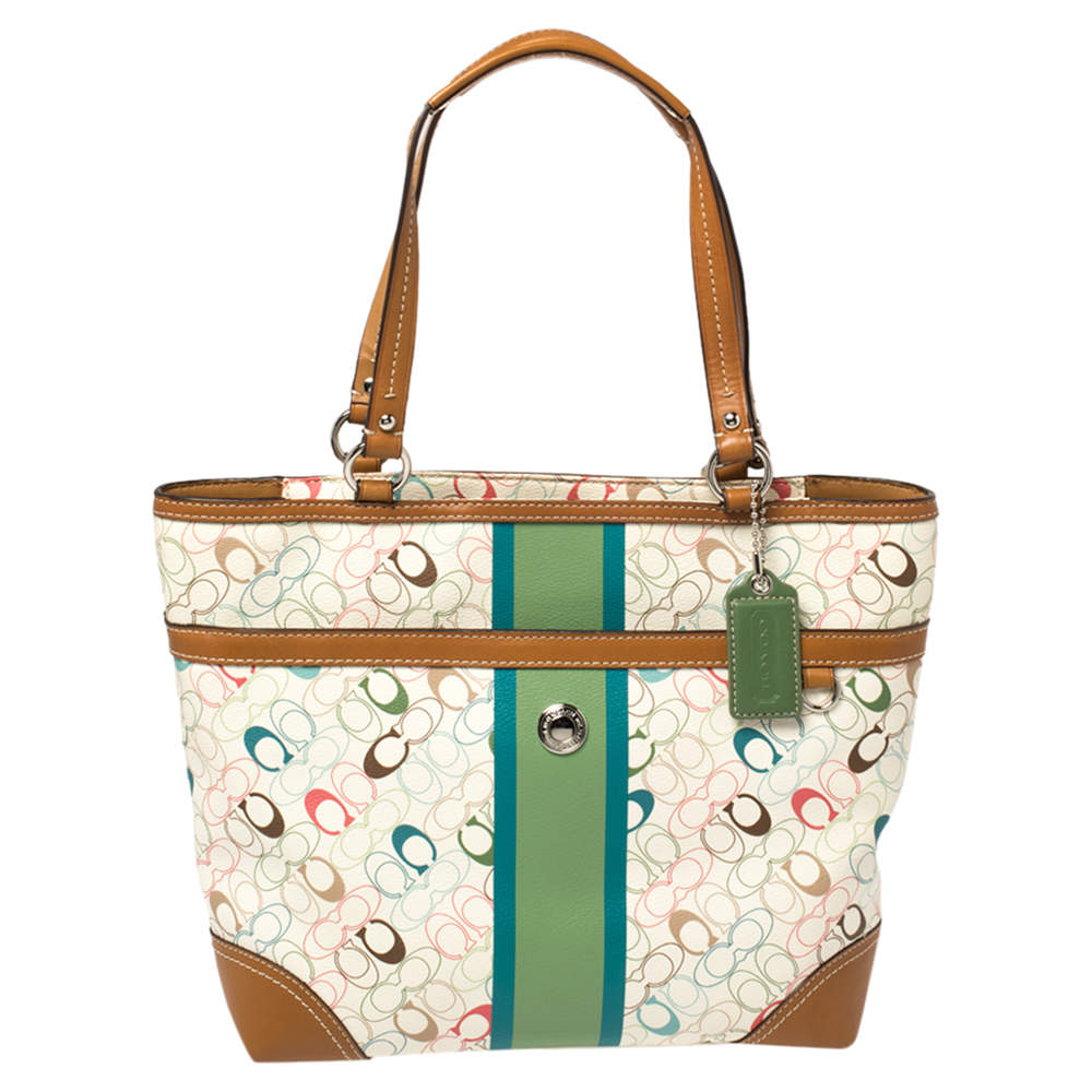 Coach Multicolor Signature Coated Canvas and Leather Chelsea Heritage Stripe Tote