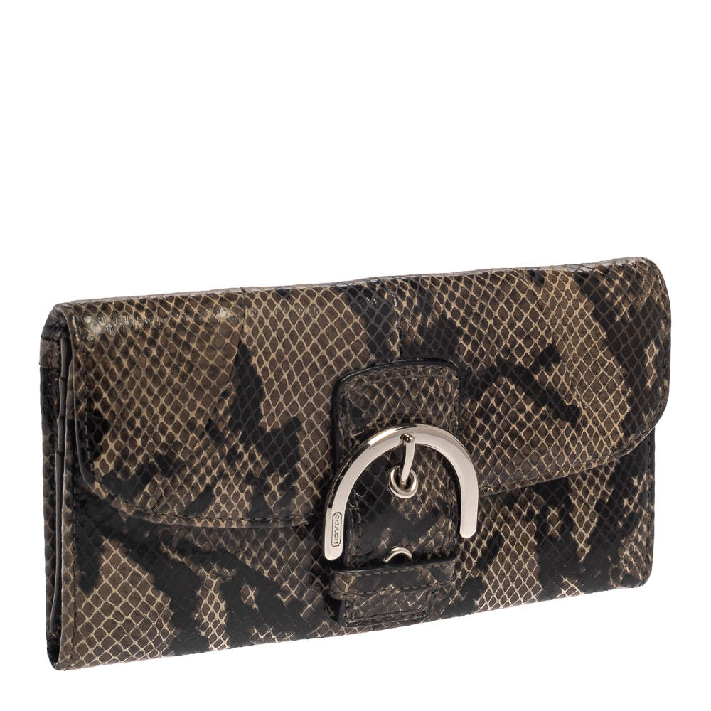 Coach Brown Black Python Embossed Leather Soho Continental Wallet